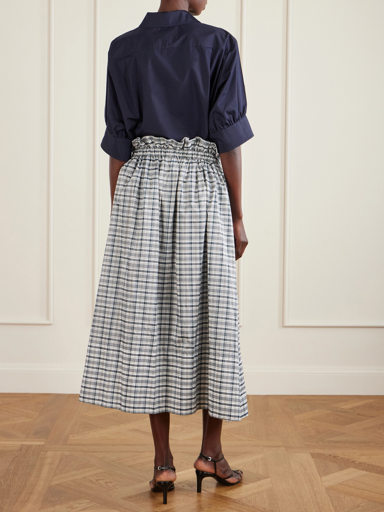 Checked Silk-Blend Midi