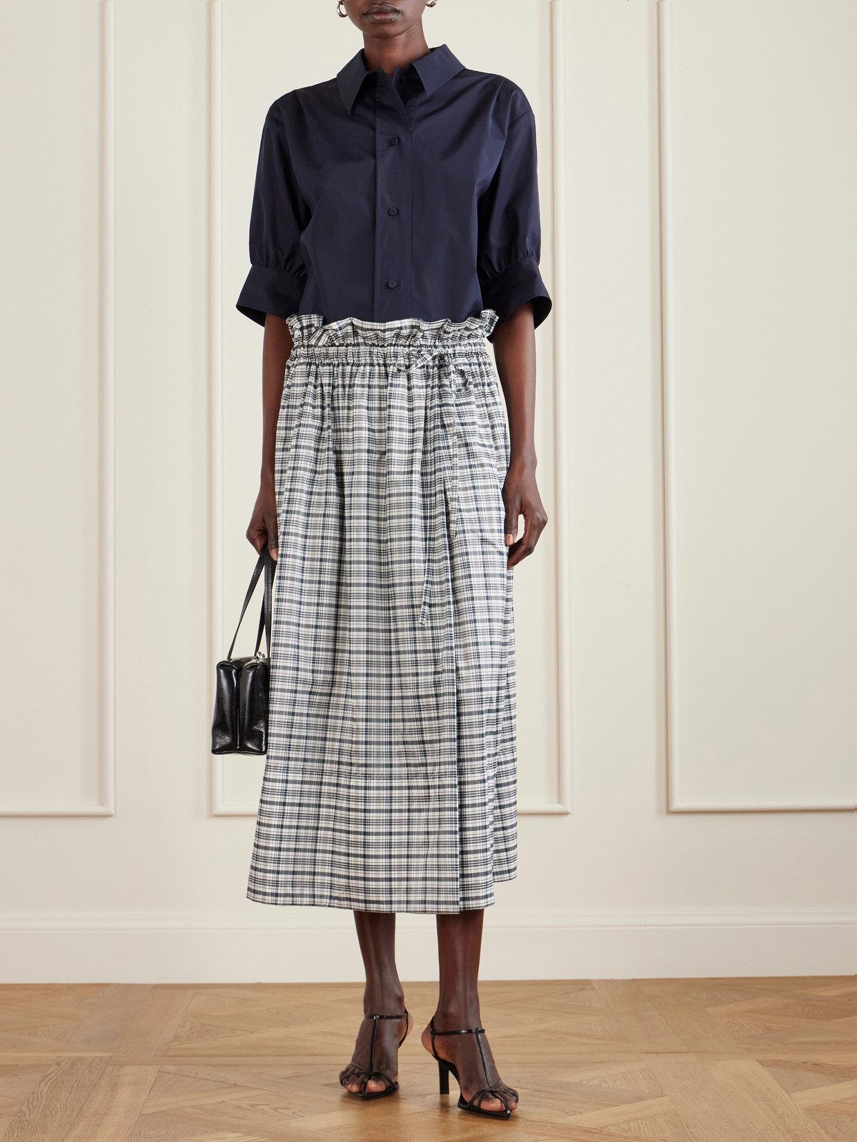 Checked Silk-Blend Midi