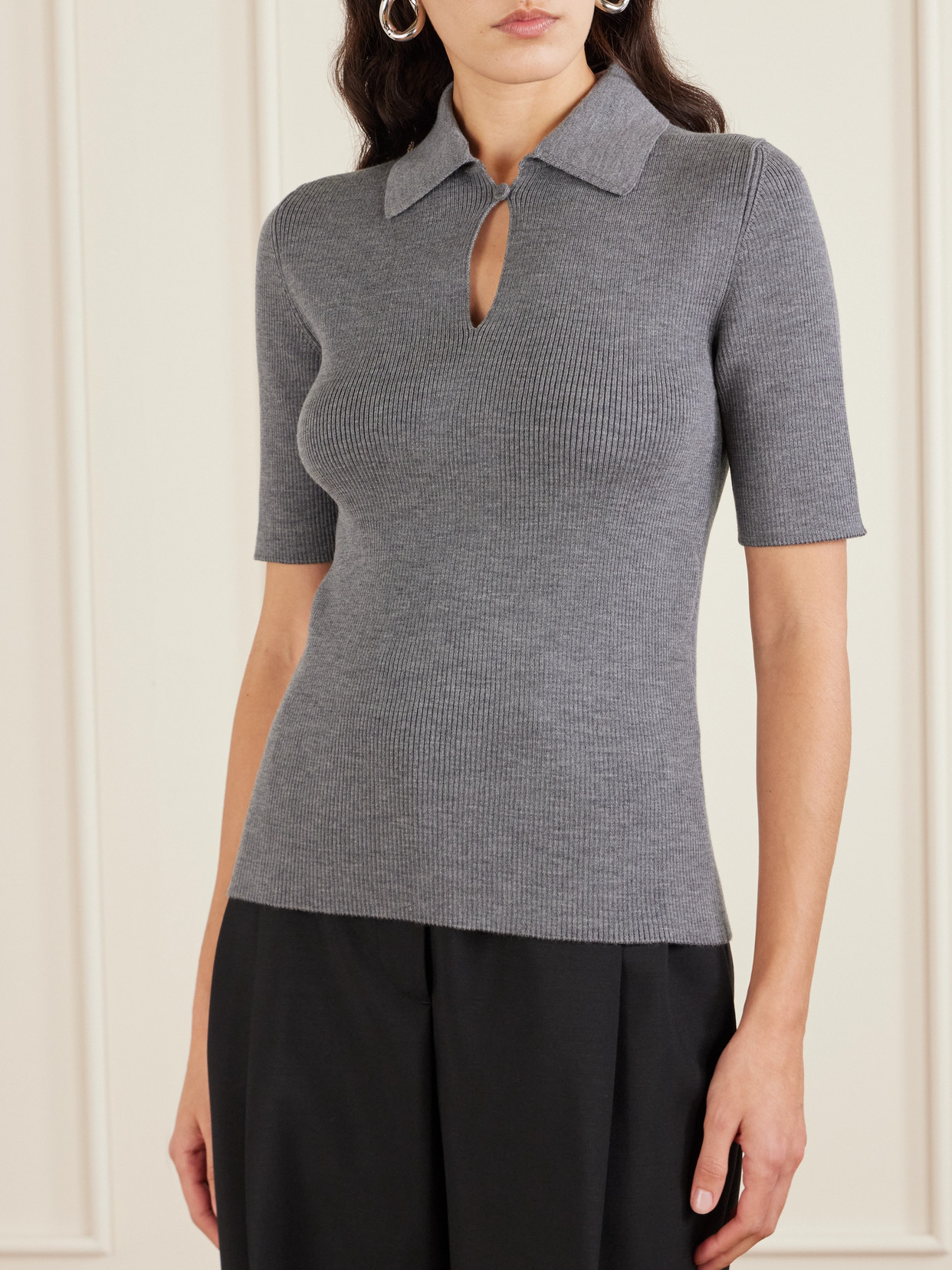 Jil Sander Ribbed Wool Polo Shirt In Gray