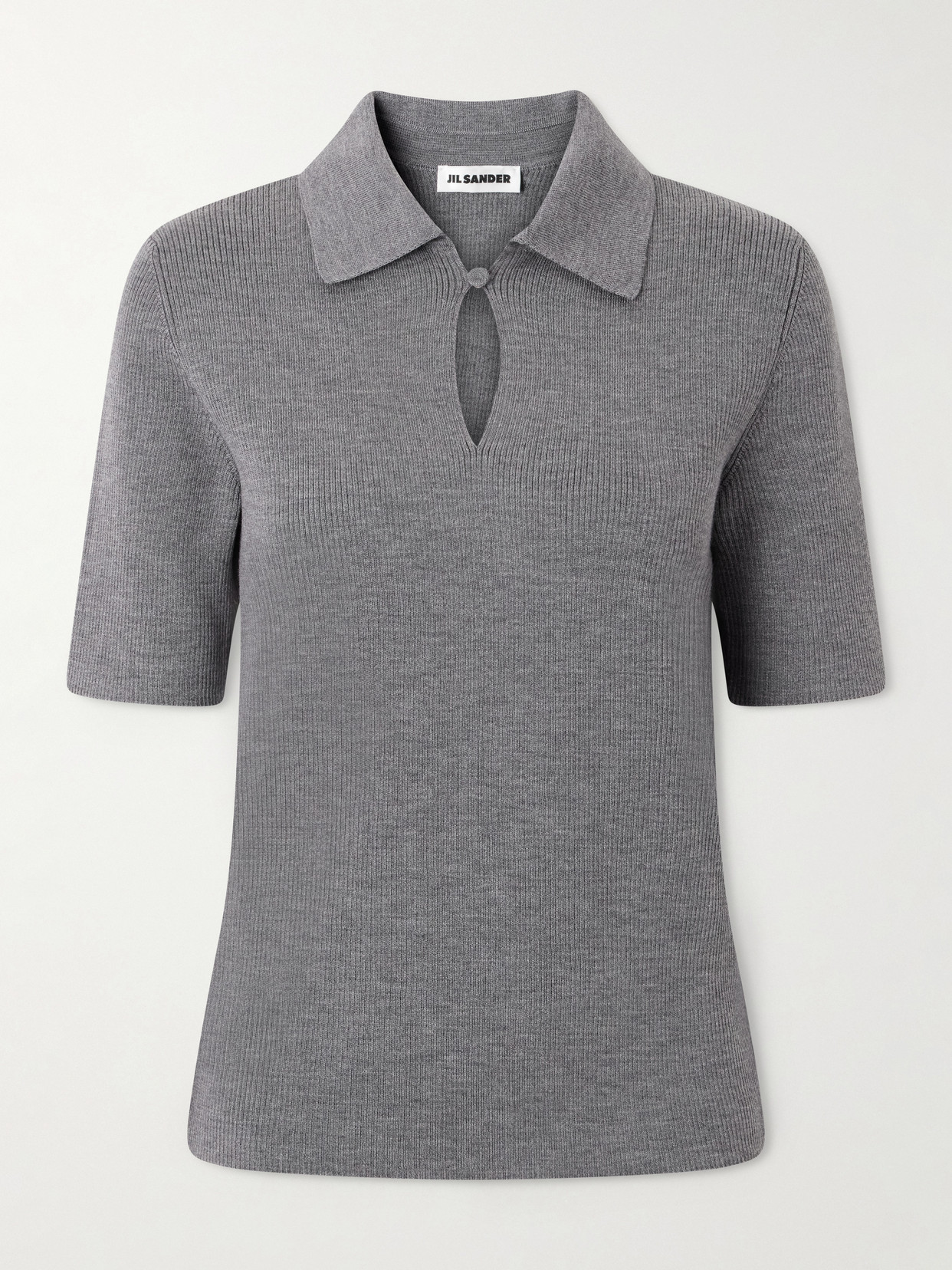 Jil Sander Ribbed Wool Polo Shirt In Gray