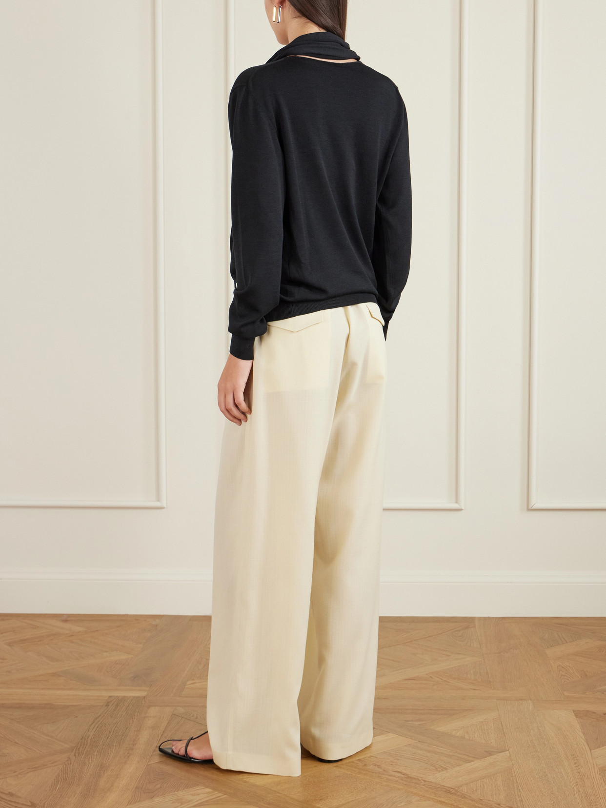 Jil Sander Embellished Scarf-detailed Wool Sweater In Black