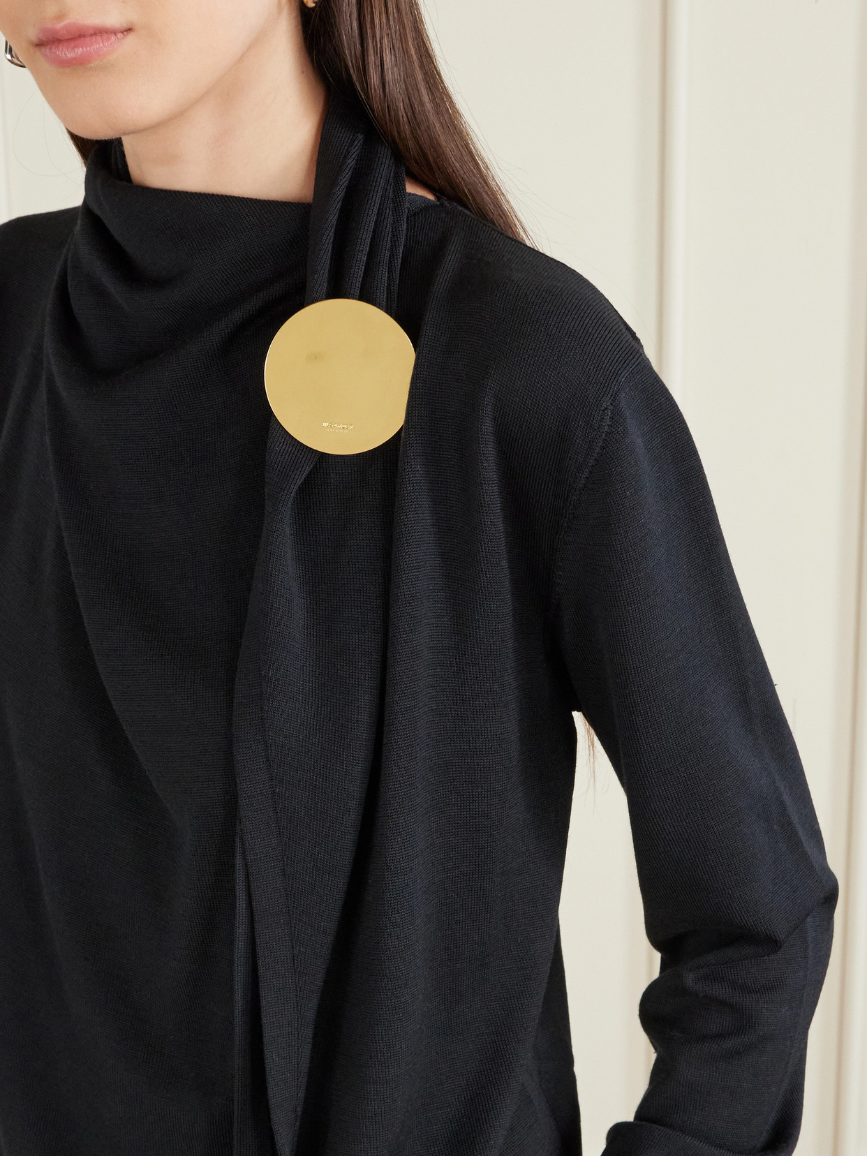 Jil Sander Embellished Scarf-detailed Wool Sweater In Black