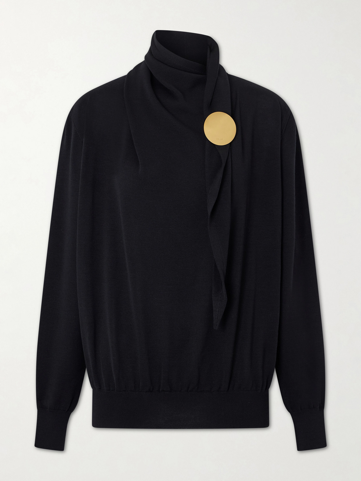 Jil Sander Embellished Scarf-detailed Wool Sweater In Black