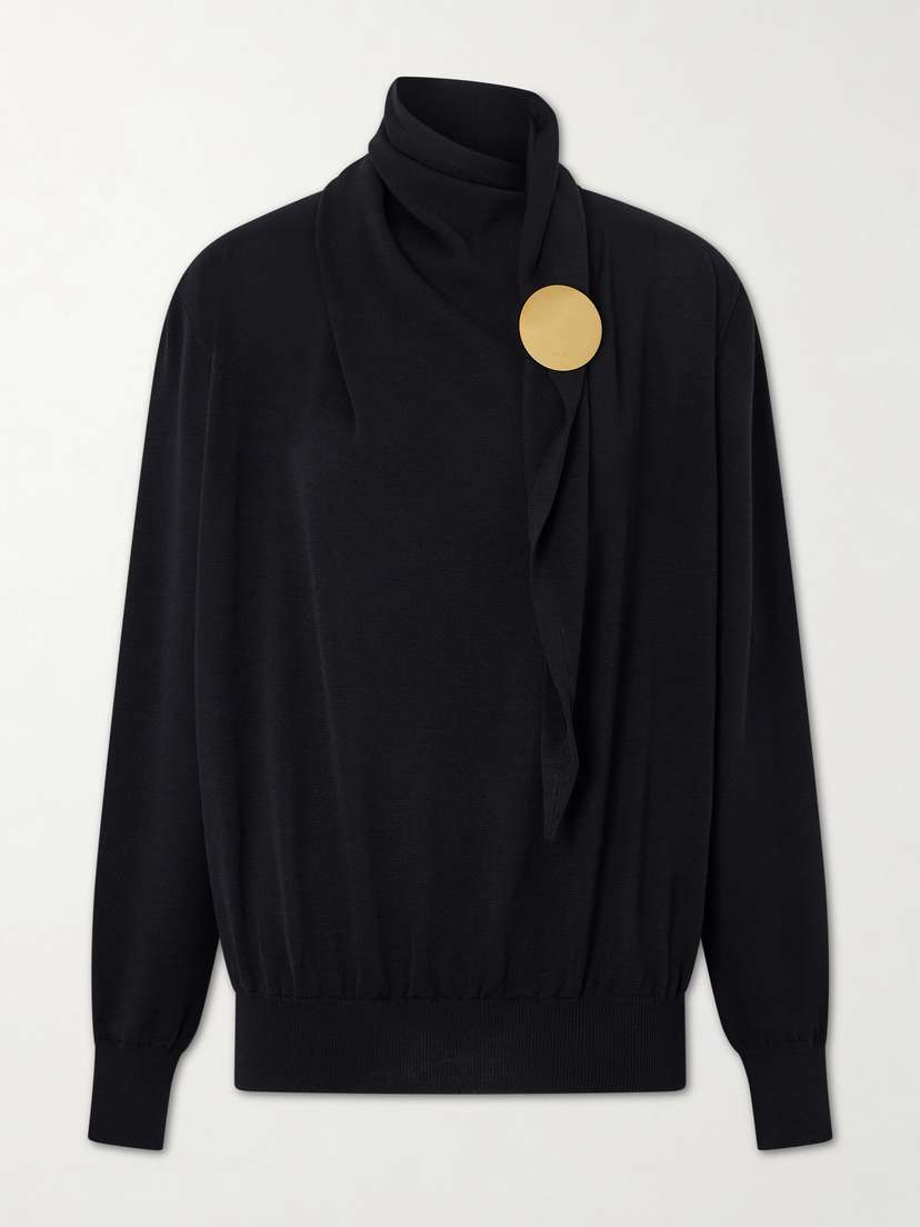 Jil Sander Embellished Scarf-detailed Wool Sweater