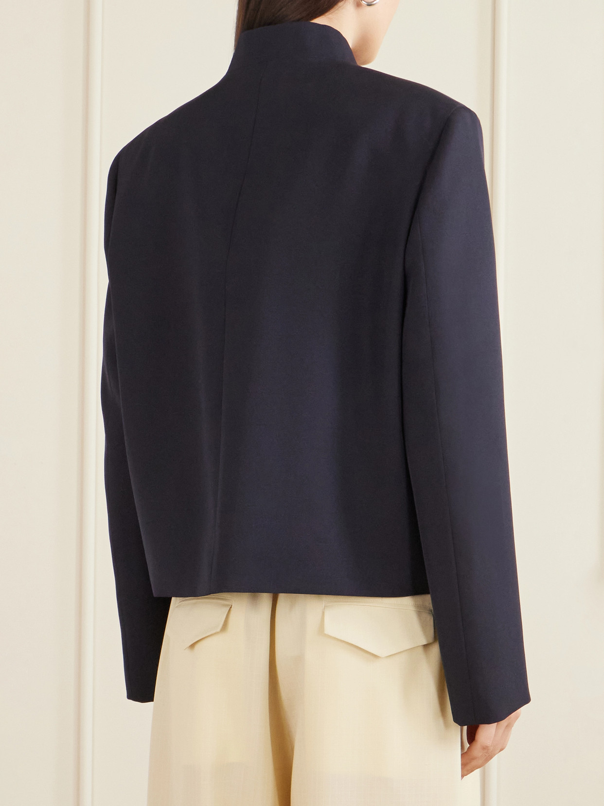 Cropped Asymmetric Wool-Twill Jacket