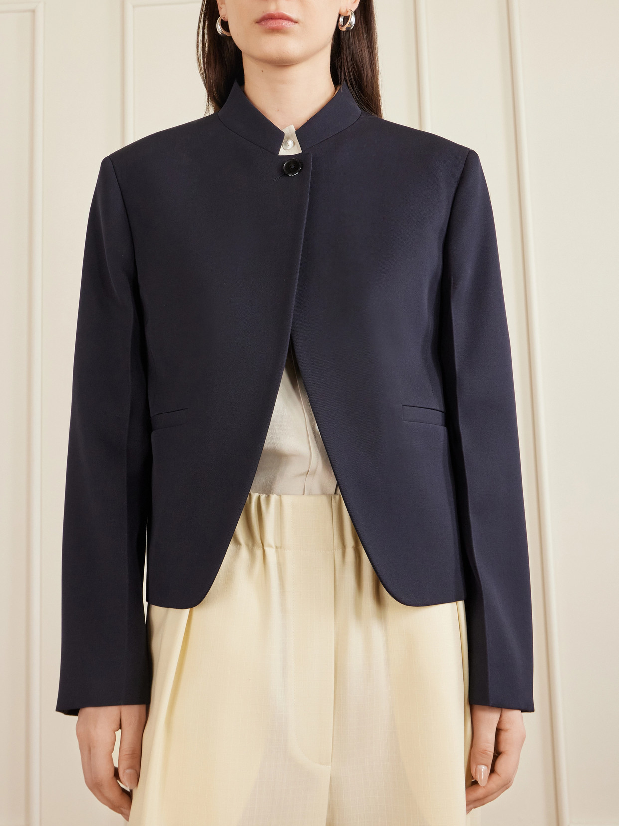 Cropped Asymmetric Wool-Twill Jacket