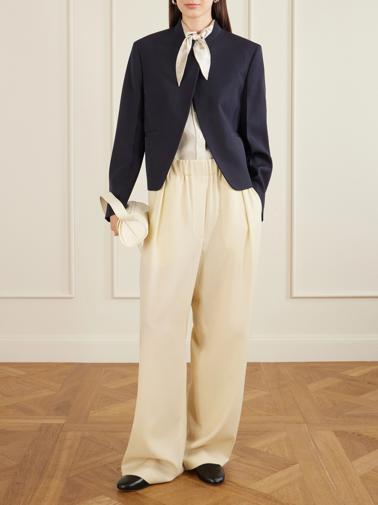 Cropped Asymmetric Wool-Twill Jacket