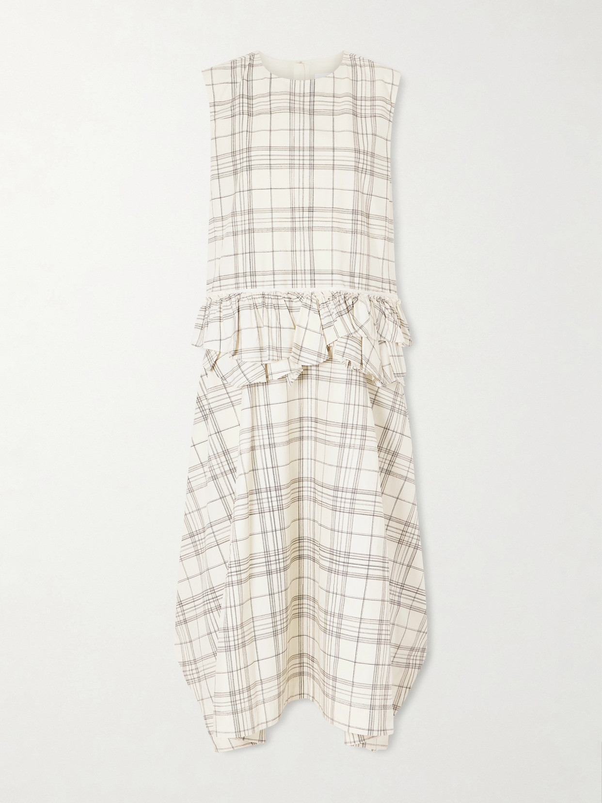 Jil Sander Ruffled Checked Cotton-poplin Midi Dress In Multi