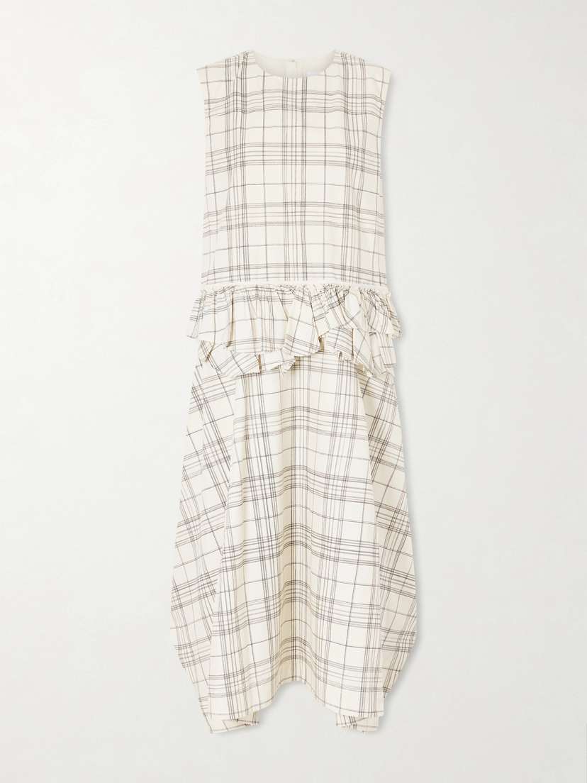 Ruffled Checked Cotton-poplin Midi Dress