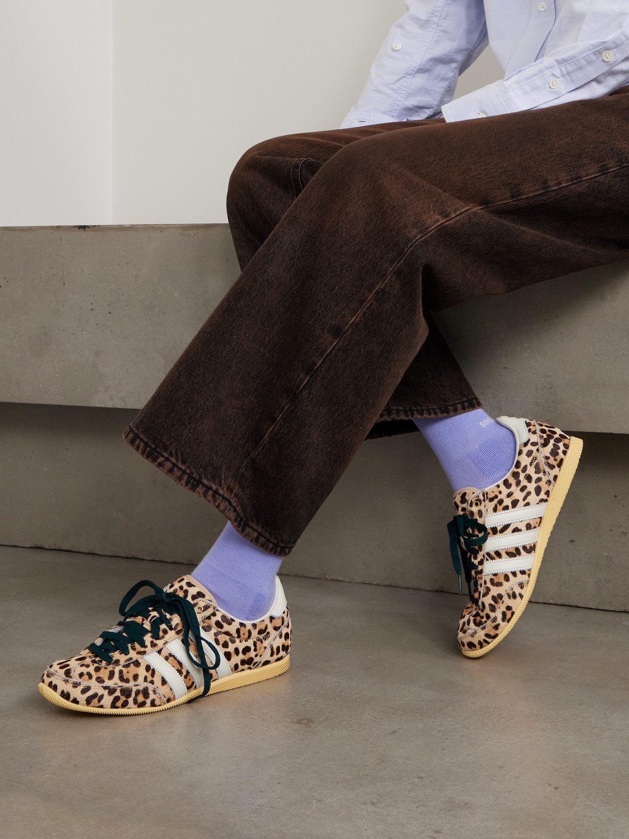 Japan Leather-Trimmed Leopard-Print Sneakers
