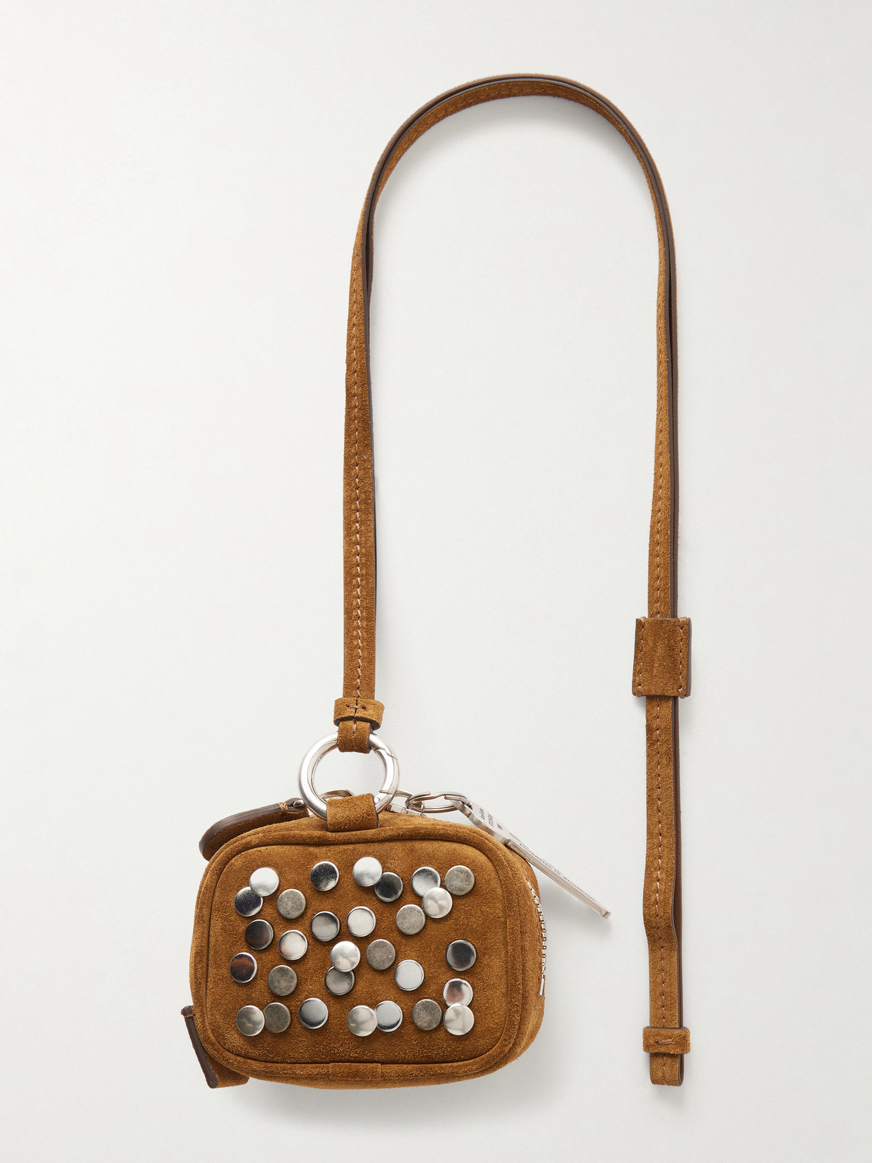 Acne Studios Camero Studded Suede Airpods Case In Brown
