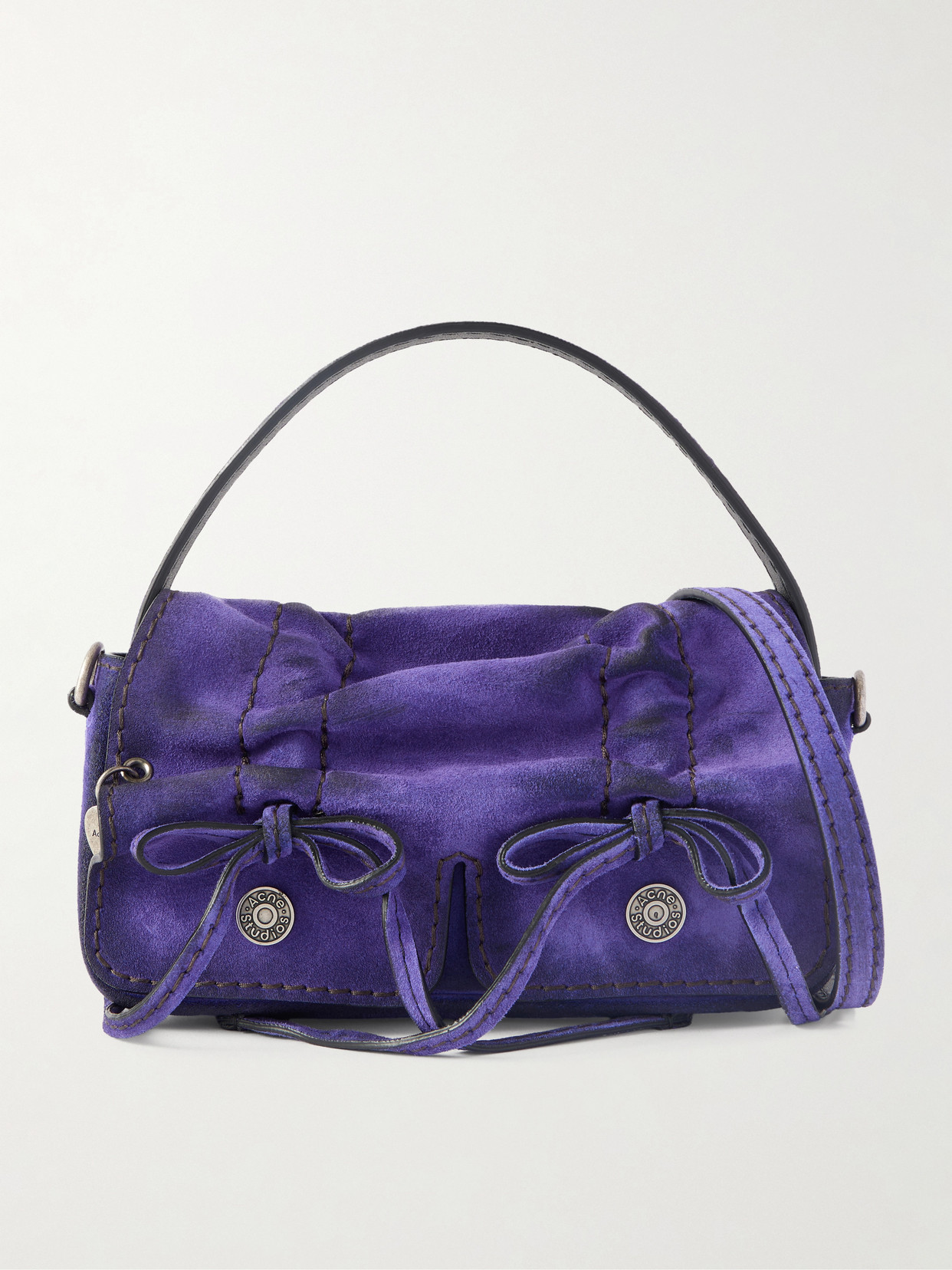 Acne Studios Micro Distressed Suede Shoulder Bag In Purple