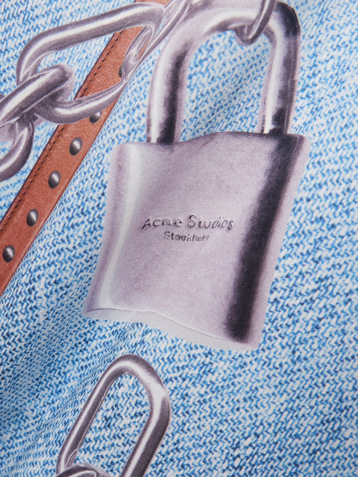 Acne Studios Printed Silk-satin Scarf In Blue