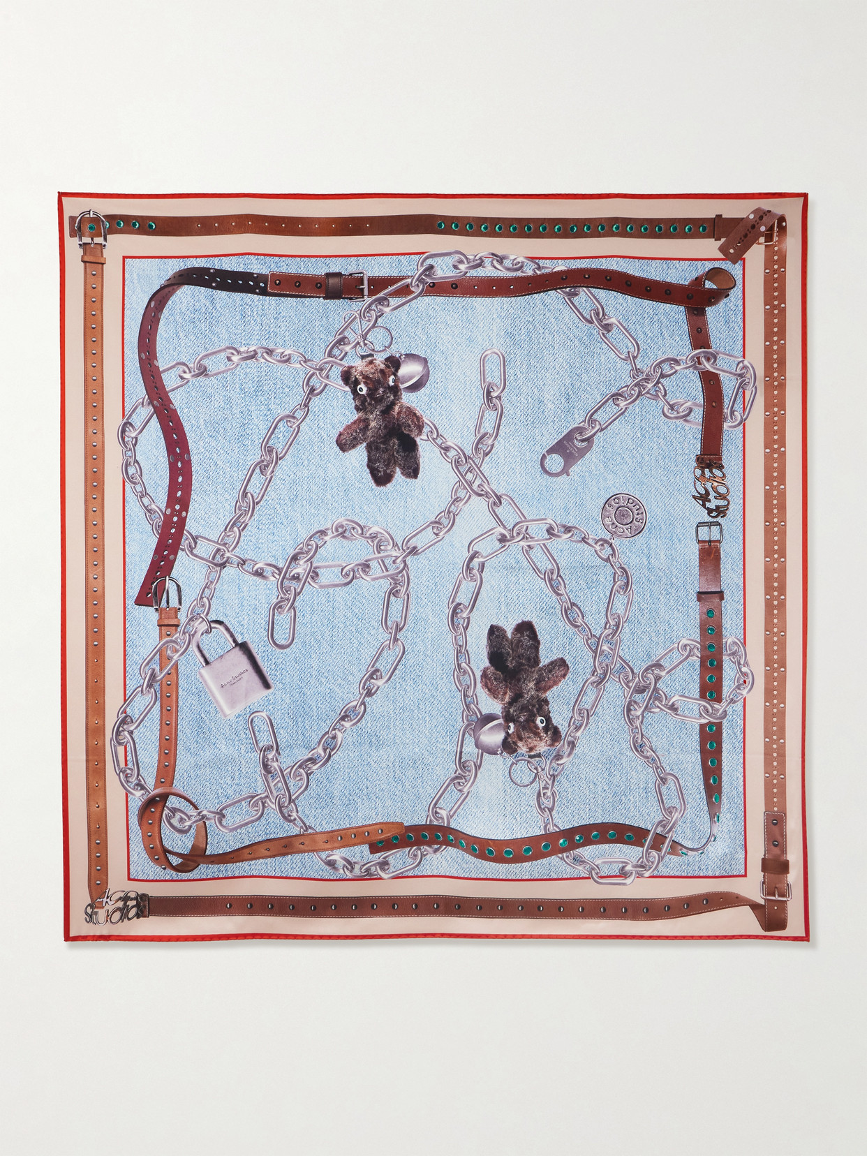 Acne Studios Printed Silk-satin Scarf In Blue