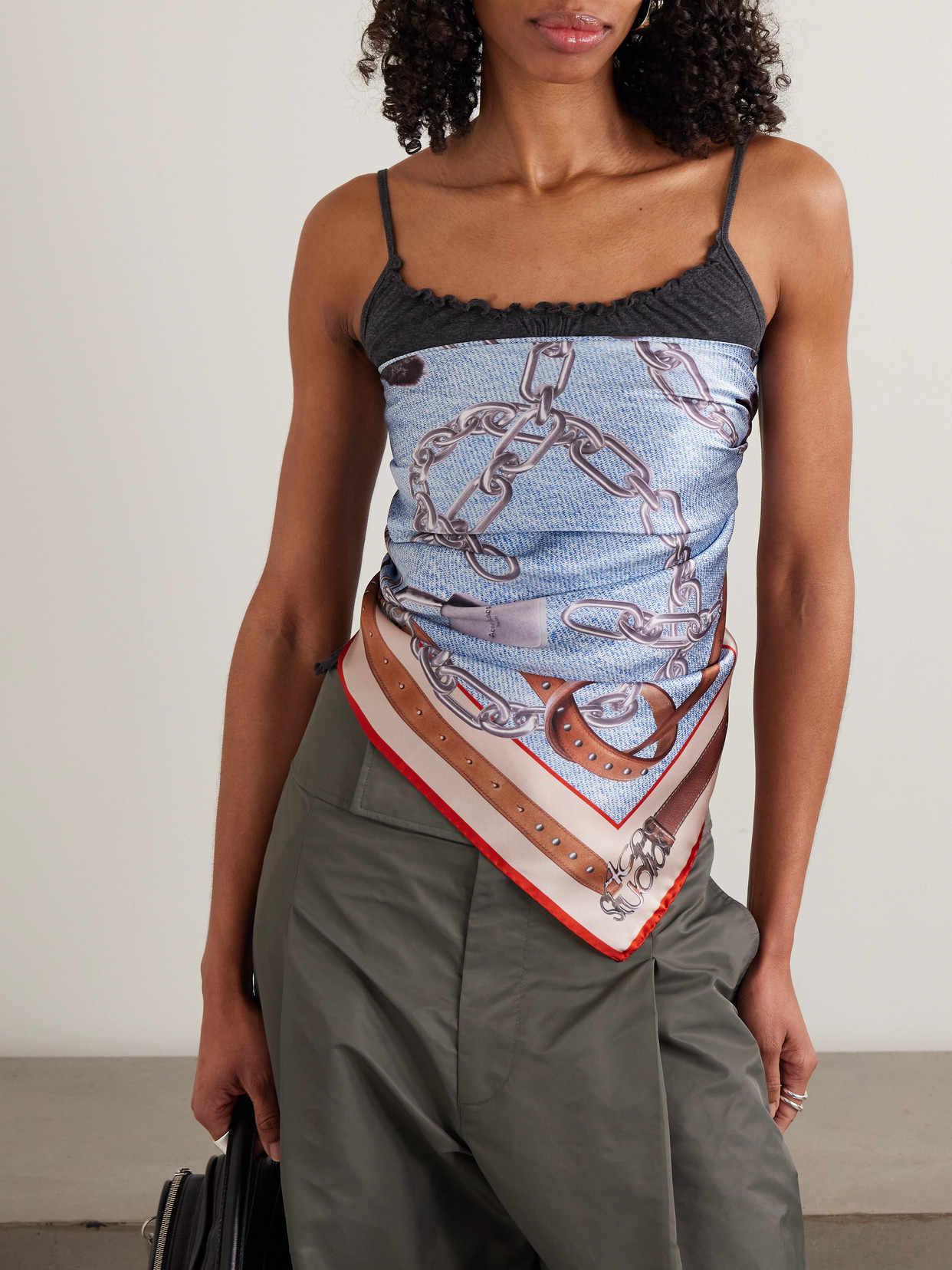 Acne Studios Printed Silk-satin Scarf In Blue