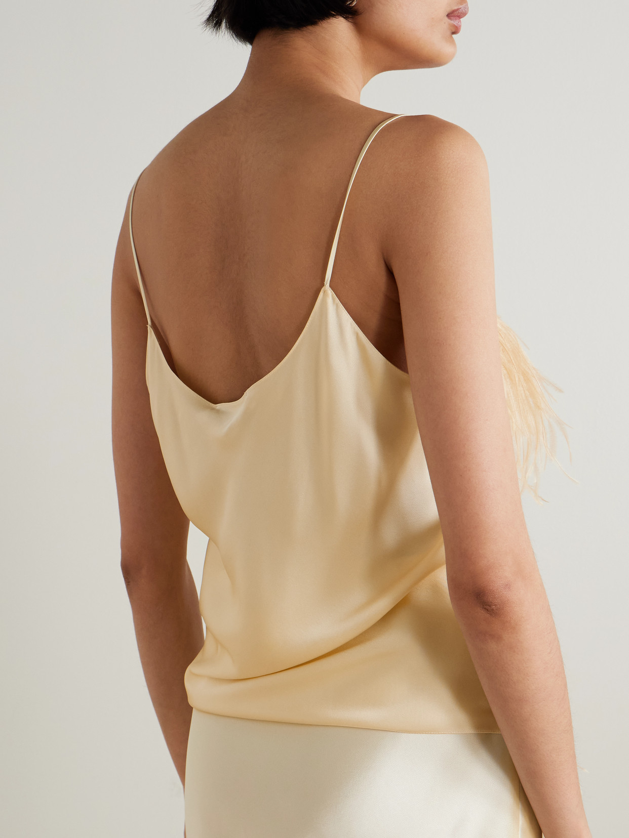 Sharon Wauchob Feather-trimmed Tulle And Satin Camisole In White