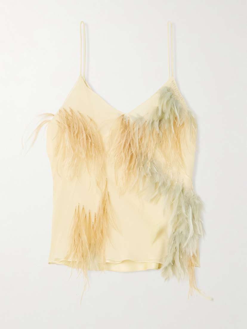 Sharon Wauchob Feather-trimmed Tulle And Satin Camisole