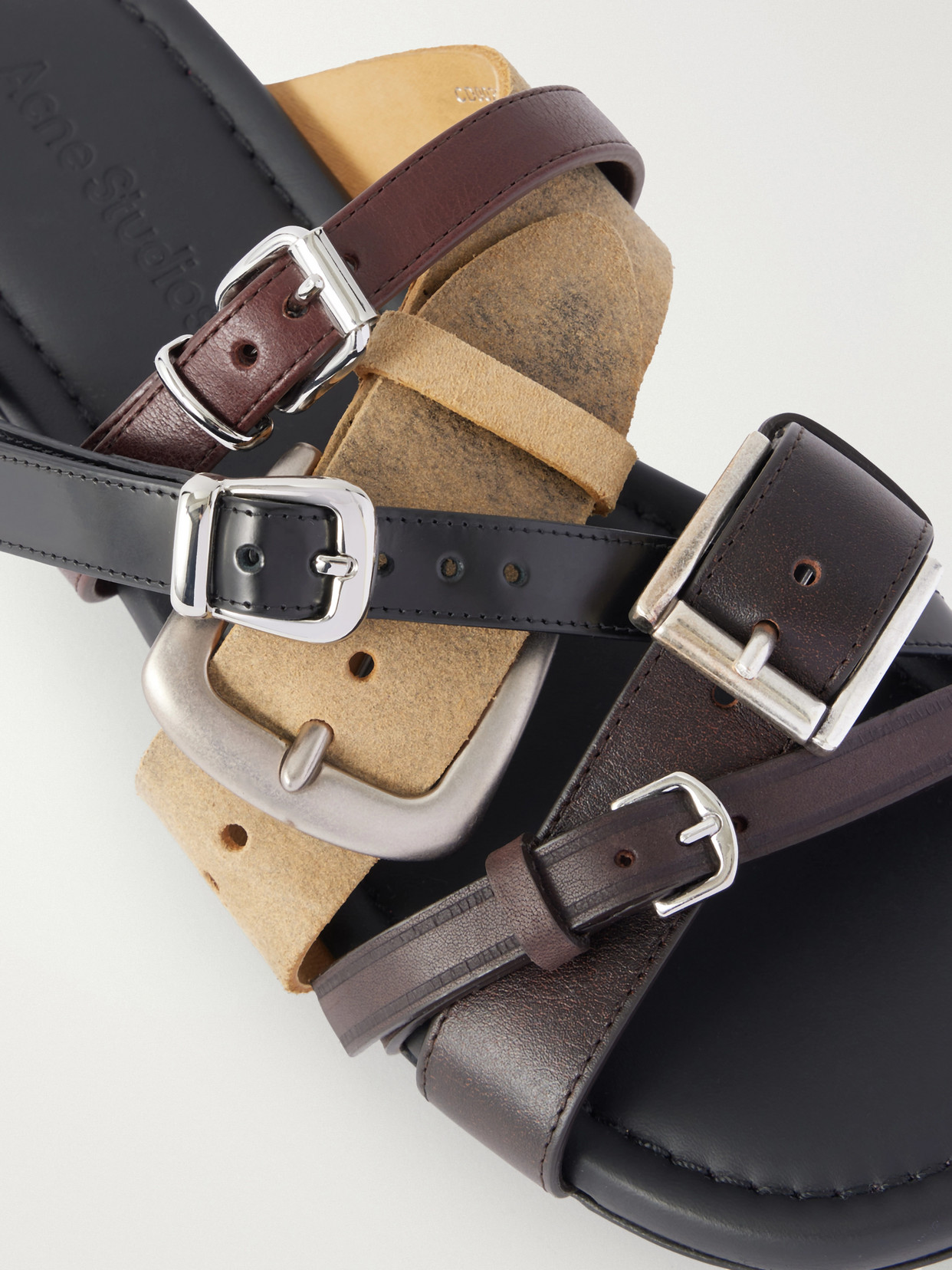 Acne Studios Brown Leather Belts Strap Sandals In Multi