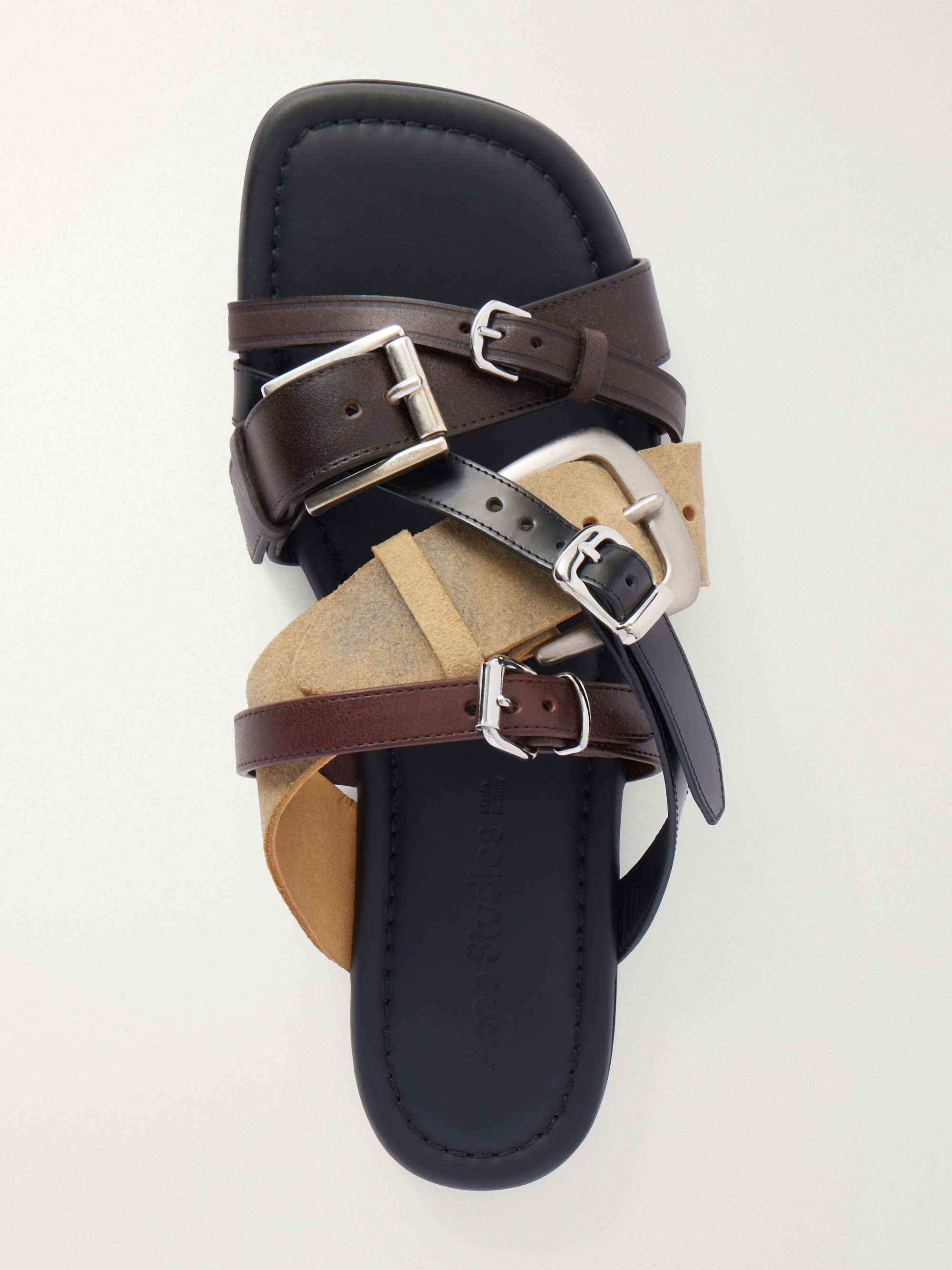 Acne Studios スライドサンダル アクネステュディオズ 黒 25cm ACNE STUDIOS Buckled leather sandals | NET-A-PORTER