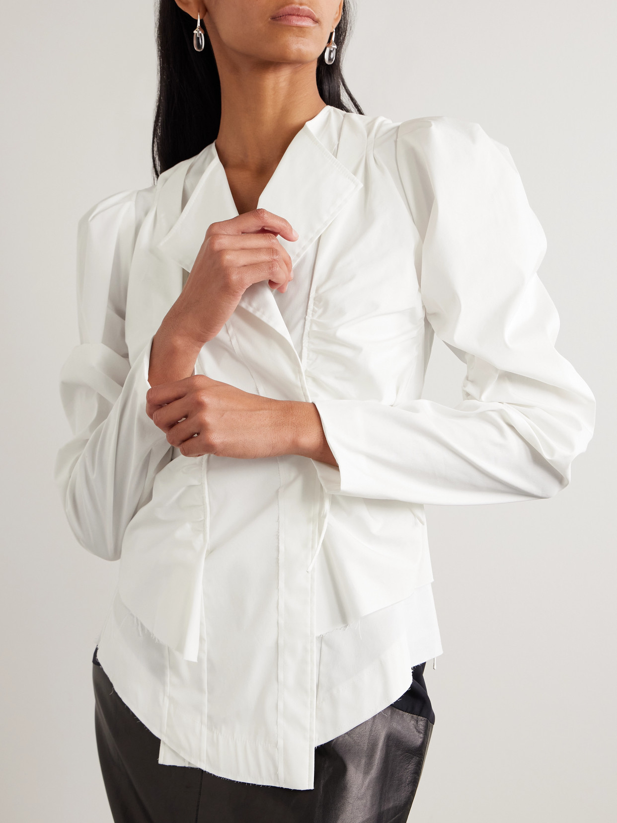Sharon Wauchob Bann Tie-detailed Gathered Cotton-poplin Shirt In White
