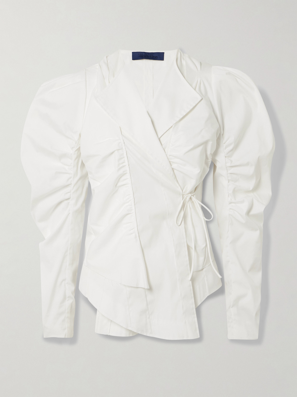 Sharon Wauchob Bann Tie-detailed Gathered Cotton-poplin Shirt In White