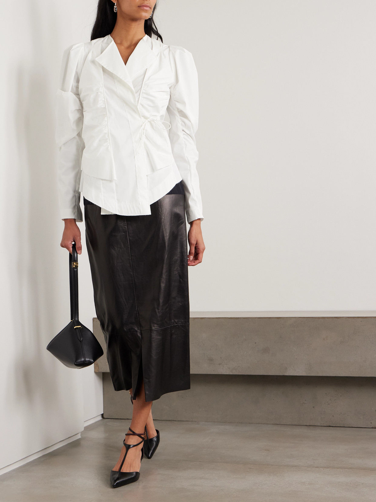 Sharon Wauchob Bann Tie-detailed Gathered Cotton-poplin Shirt In White