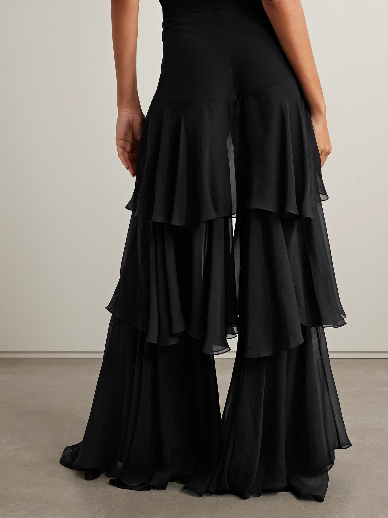 Sharon Wauchob Tiered Silk-chiffon Wide-leg Pants In Black