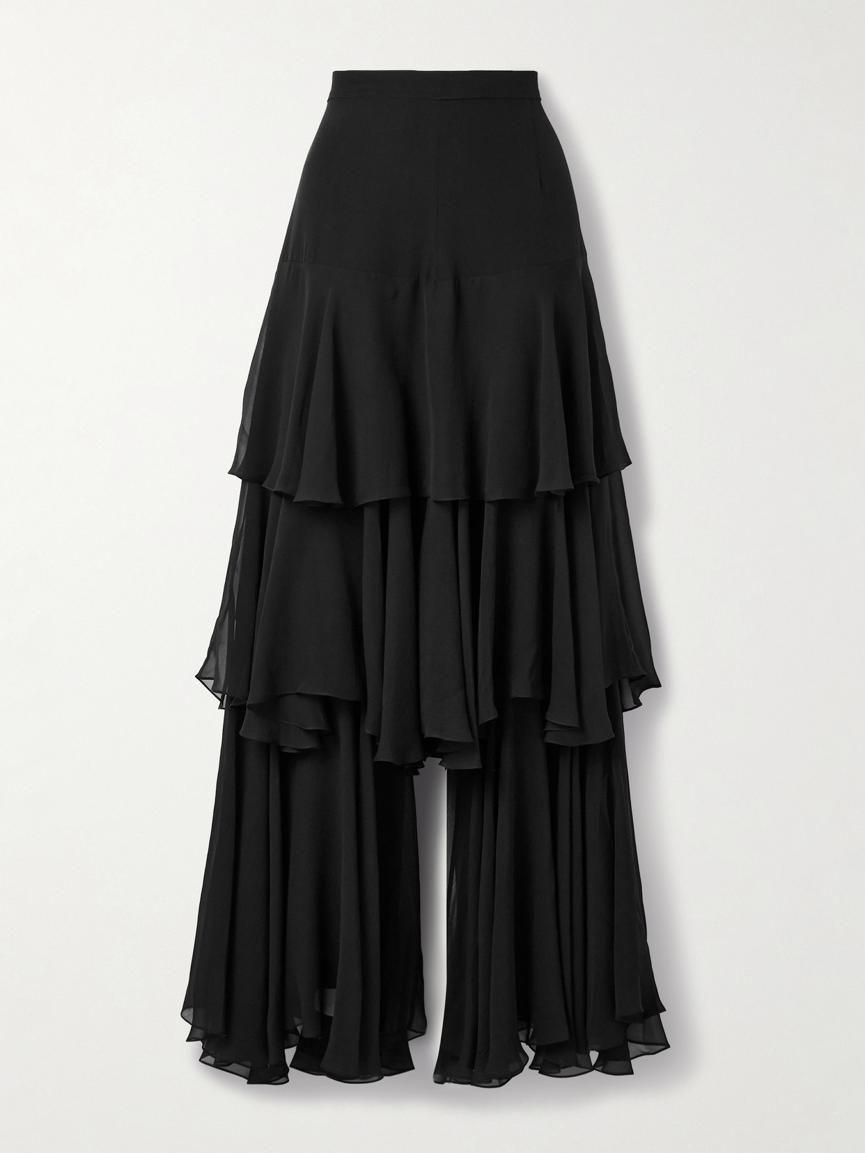 Sharon Wauchob Tiered Silk-chiffon Wide-leg Pants In Black