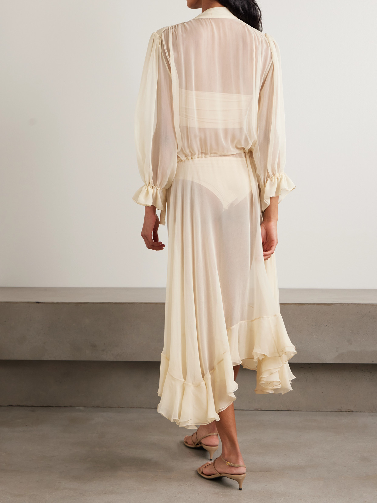 Sharon Wauchob Abae Asymmetric Ruffled Silk-mousseline Midi Dress In Neutral