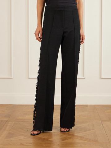 SHARON WAUCHOB Lace-trimmed cotton and silk-blend straight-leg pants