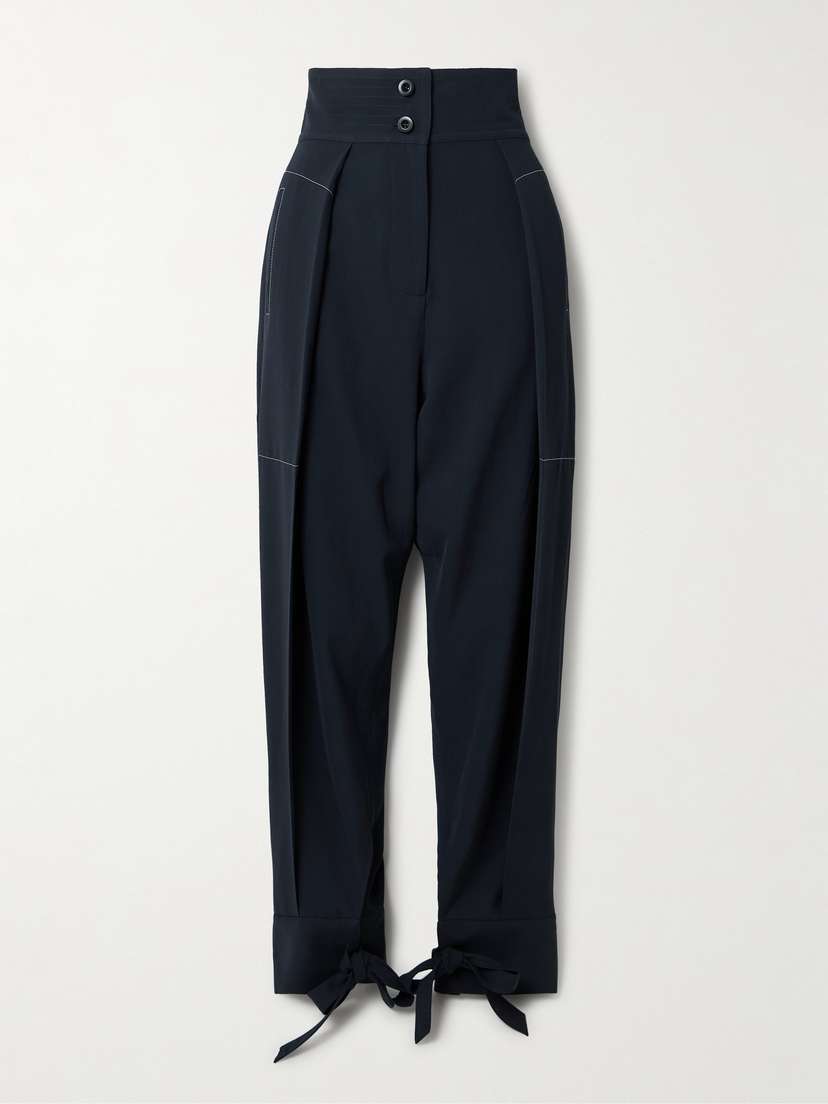 Sharon Wauchob Arch Topstitched Paneled Pleated Wool-twill Tapered Pants