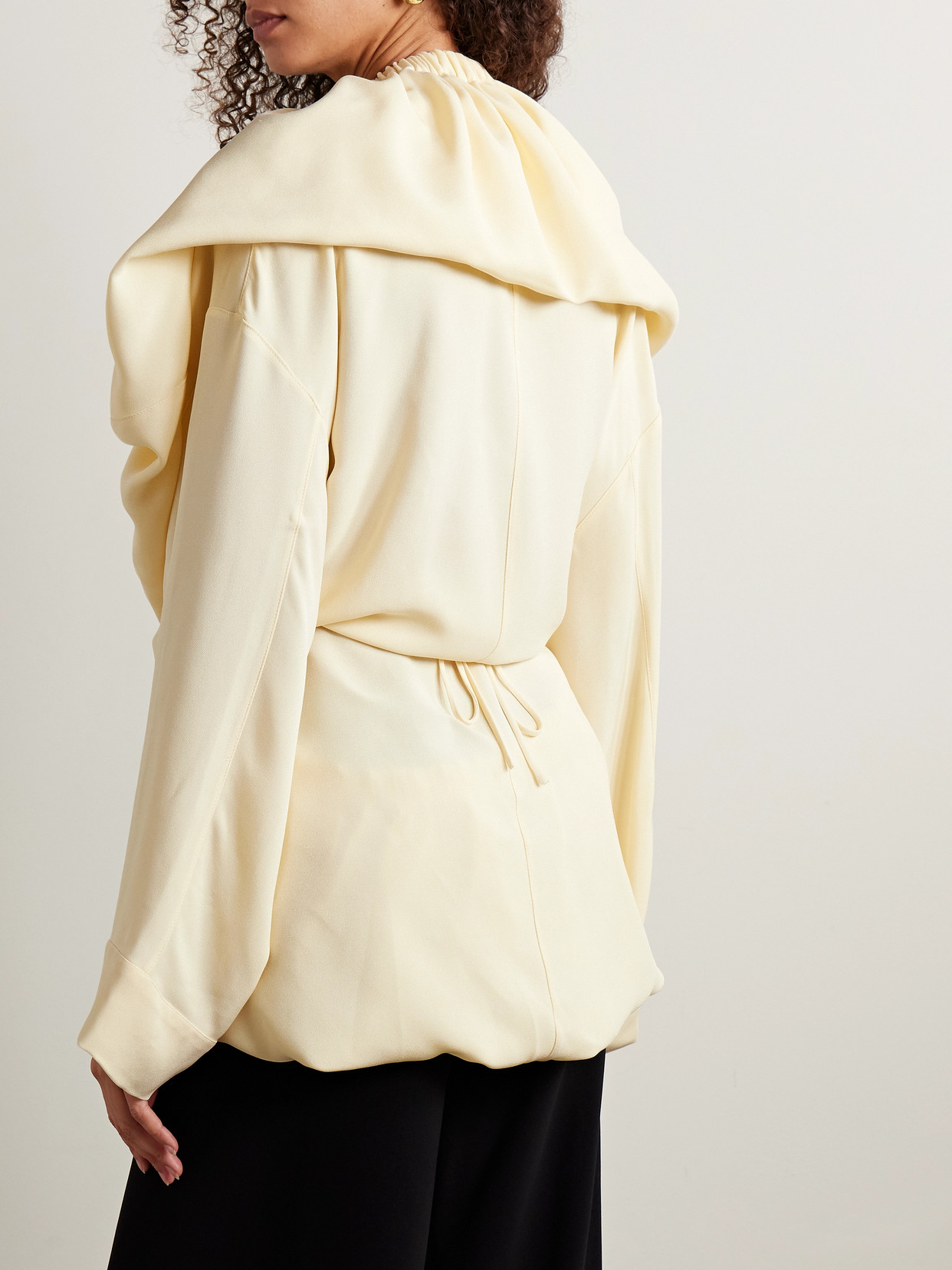 Sharon Wauchob Sata Draped Gathered Wool And Silk-blend Crepe Wrap Blouse In Yellow
