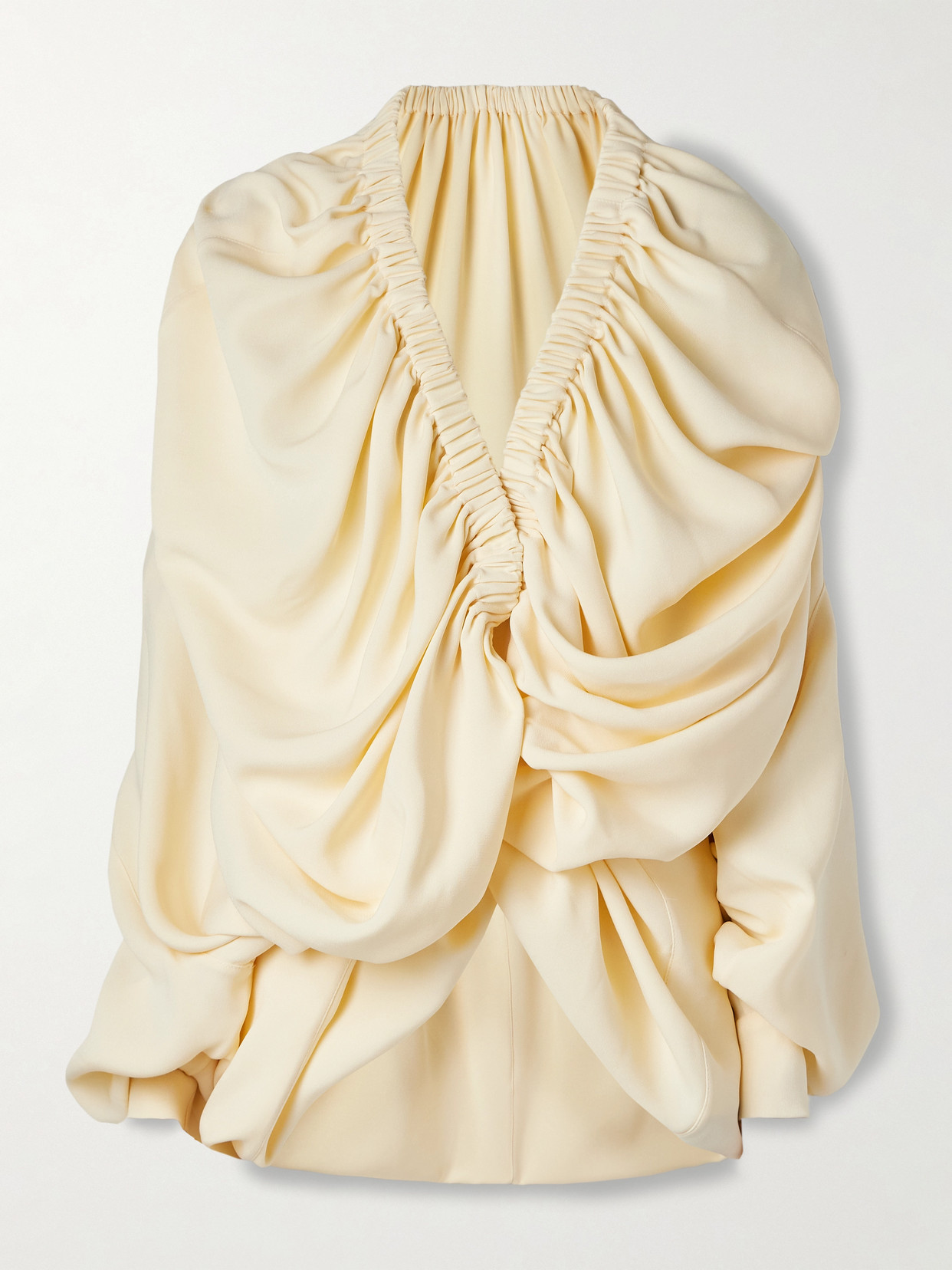 Sharon Wauchob Sata Draped Gathered Wool And Silk-blend Crepe Wrap Blouse In Yellow