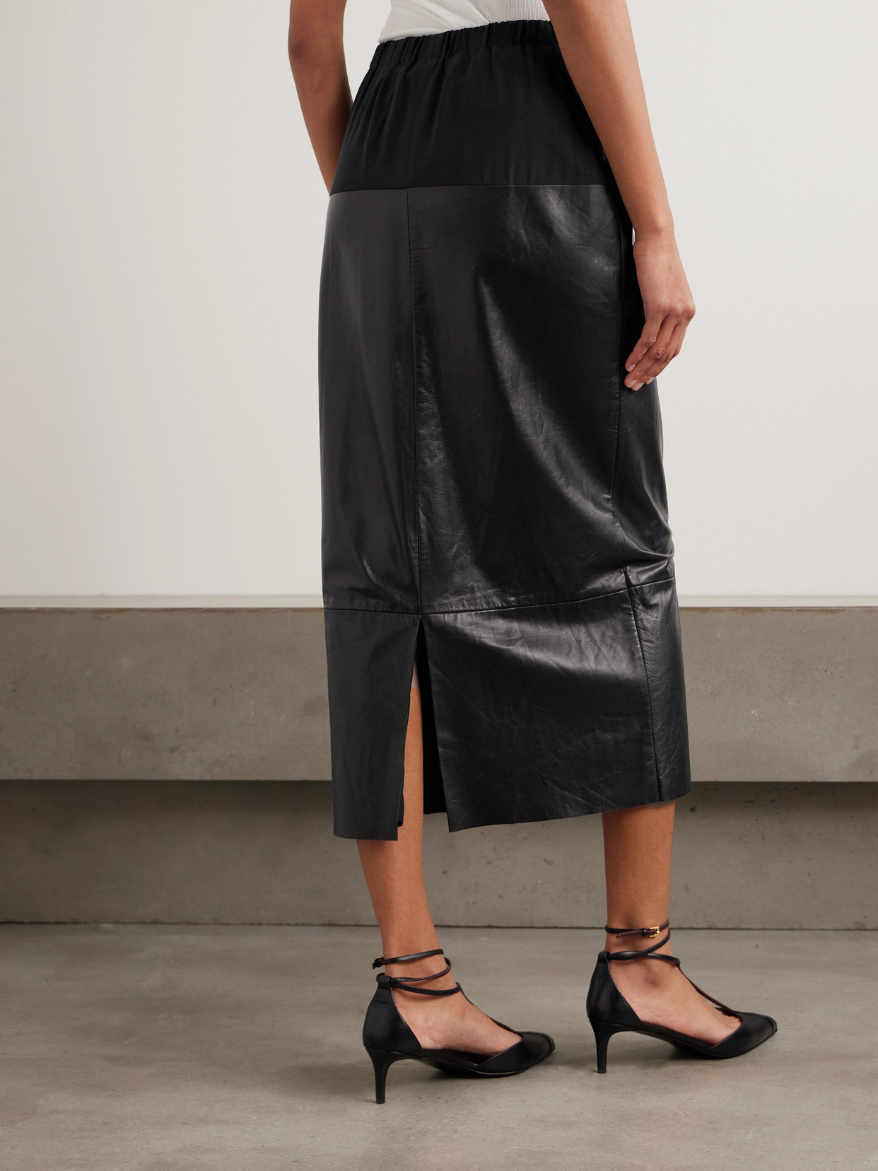 Sharon Wauchob Laure Paneled Silk-jersey And Leather Midi Skirt In Black