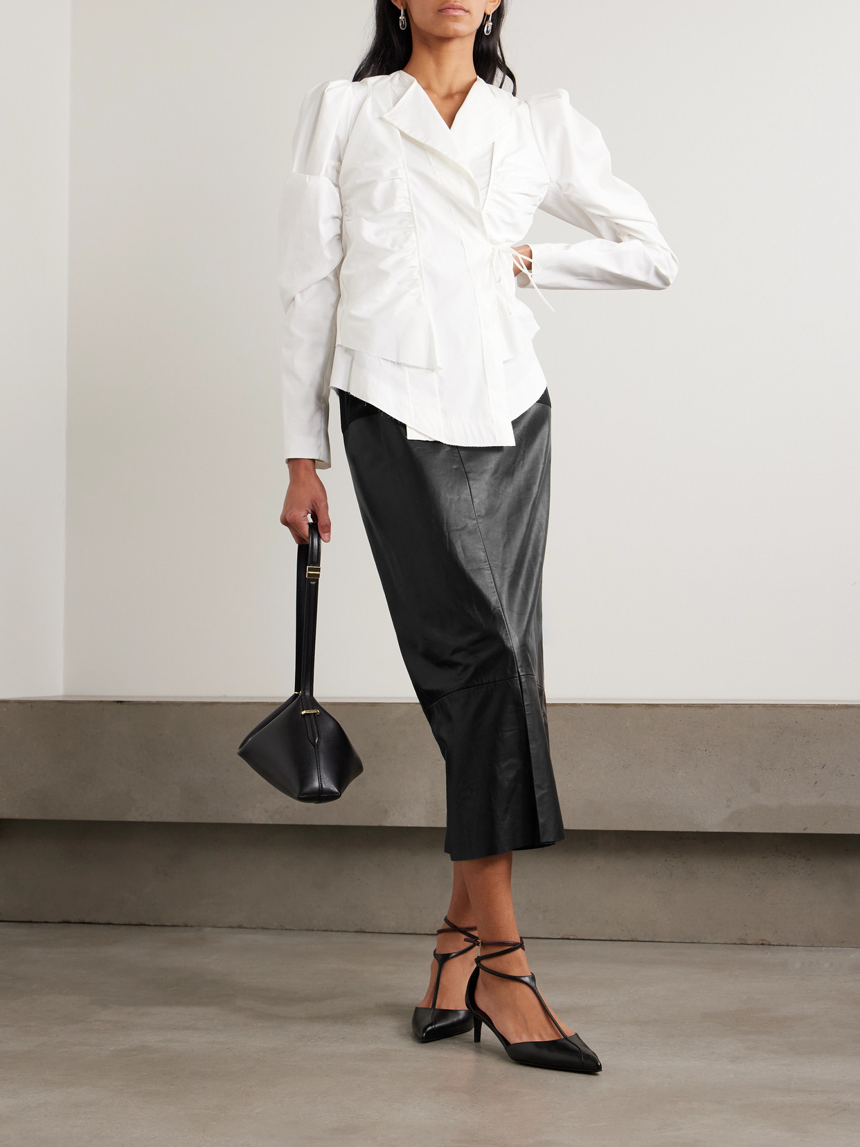 Sharon Wauchob Laure Paneled Silk-jersey And Leather Midi Skirt In Black