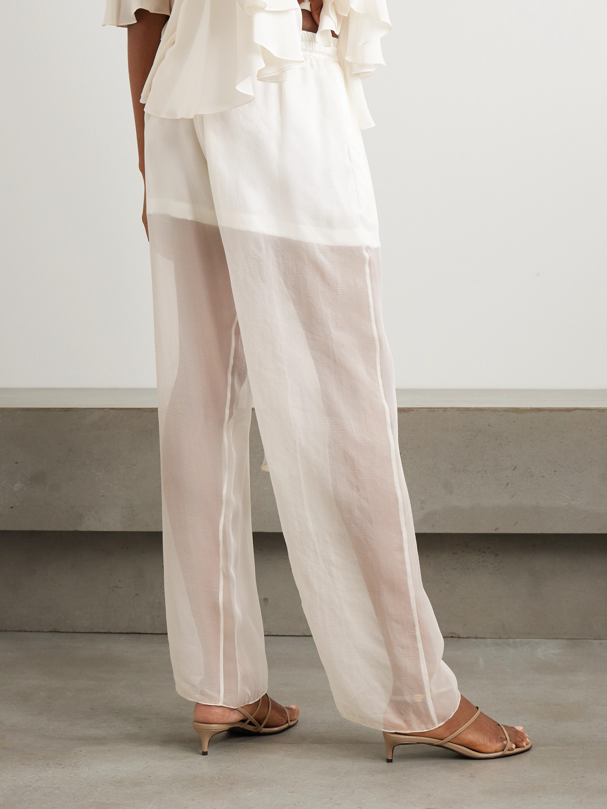 Sharon Wauchob Tuileries Satin-trimmed Silk-tulle Straight-leg Pants In White