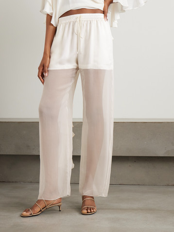 SHARON WAUCHOB Tuileries satin-trimmed silk-tulle straight-leg pants