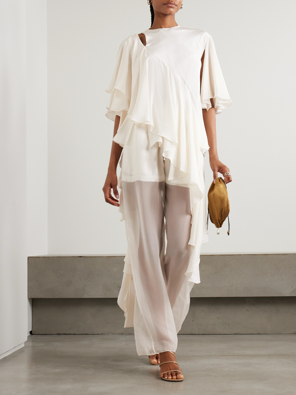 Sharon Wauchob Tuileries Satin-trimmed Silk-tulle Straight-leg Pants In White