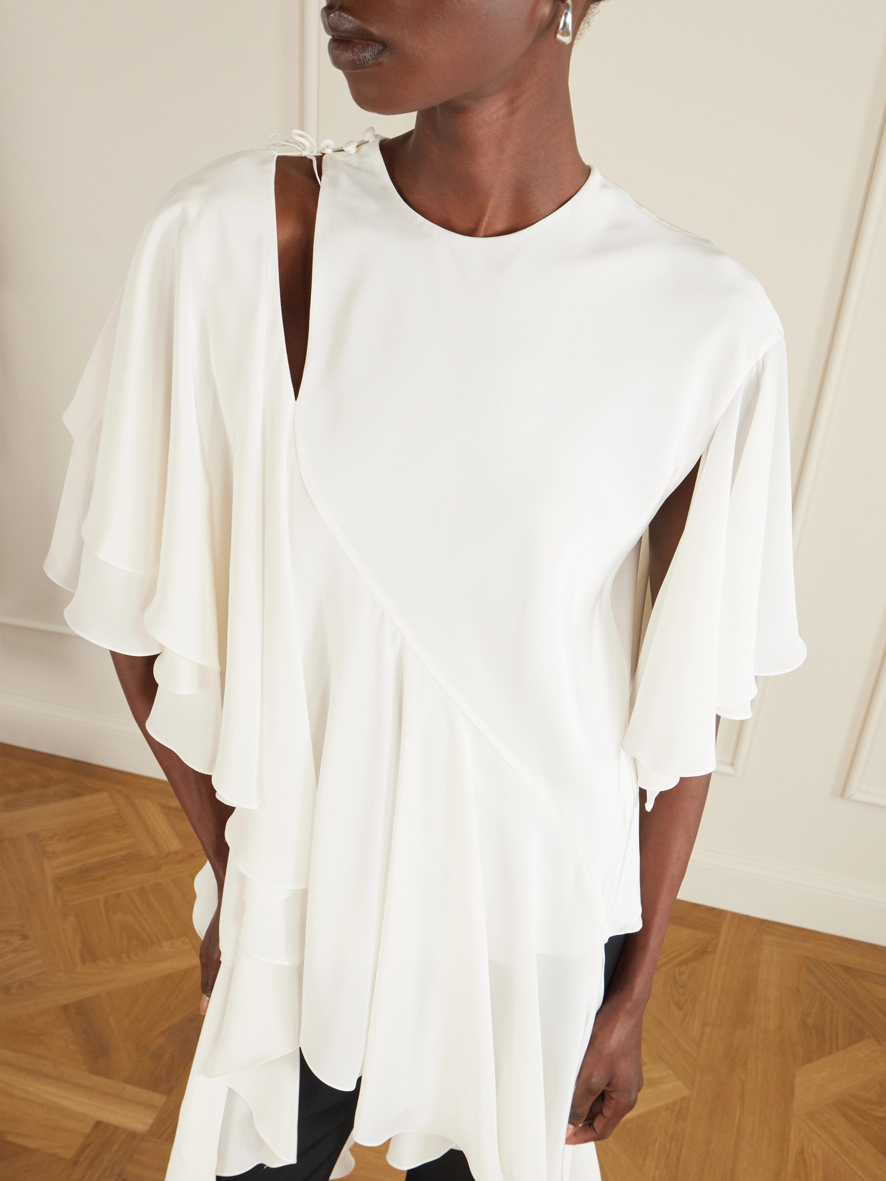 Thea Asymmetric Ruffled Cutout Top