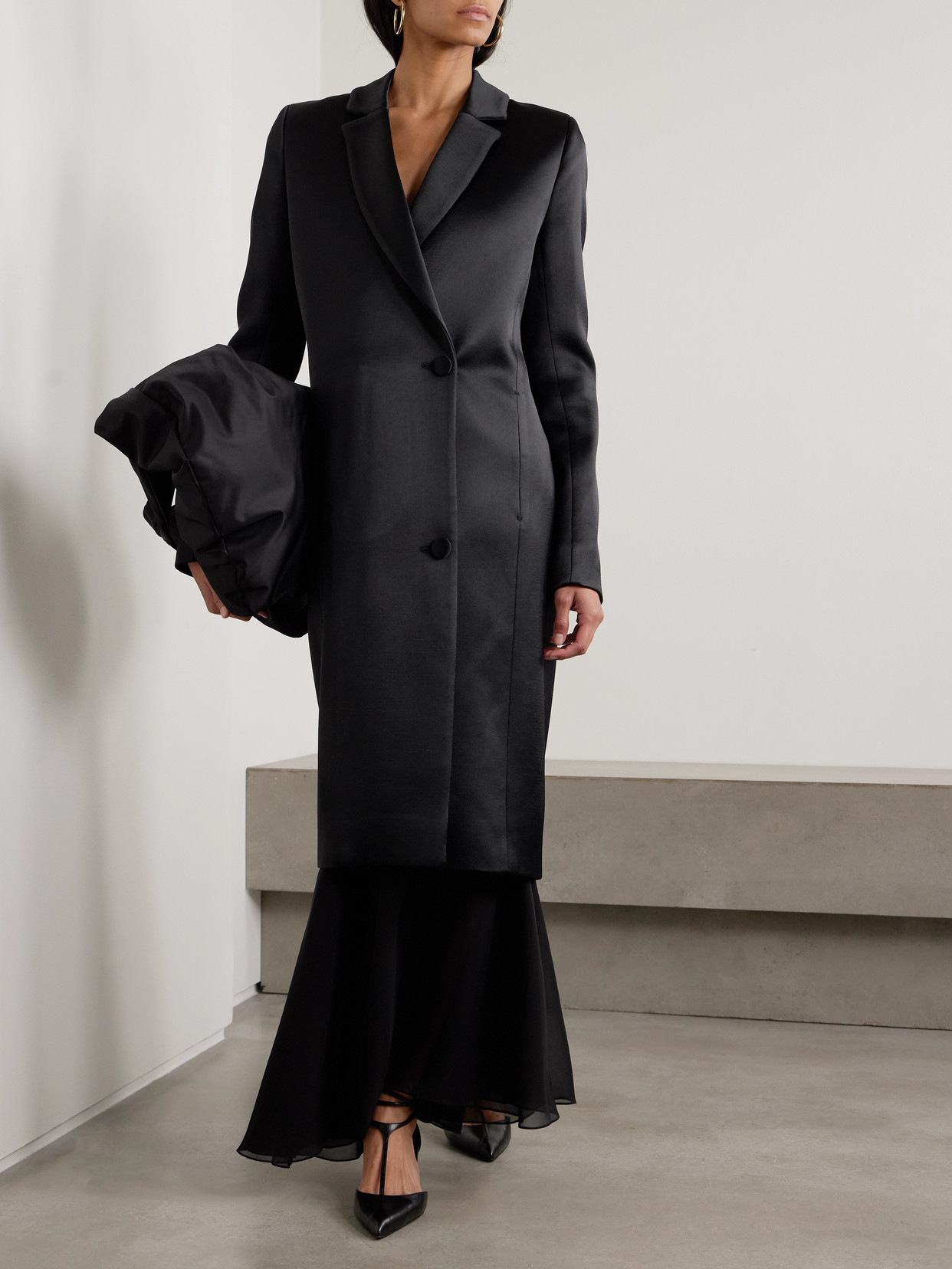 Sharon Wauchob Kara Double-breasted Duchesse-satin Jacket In Black