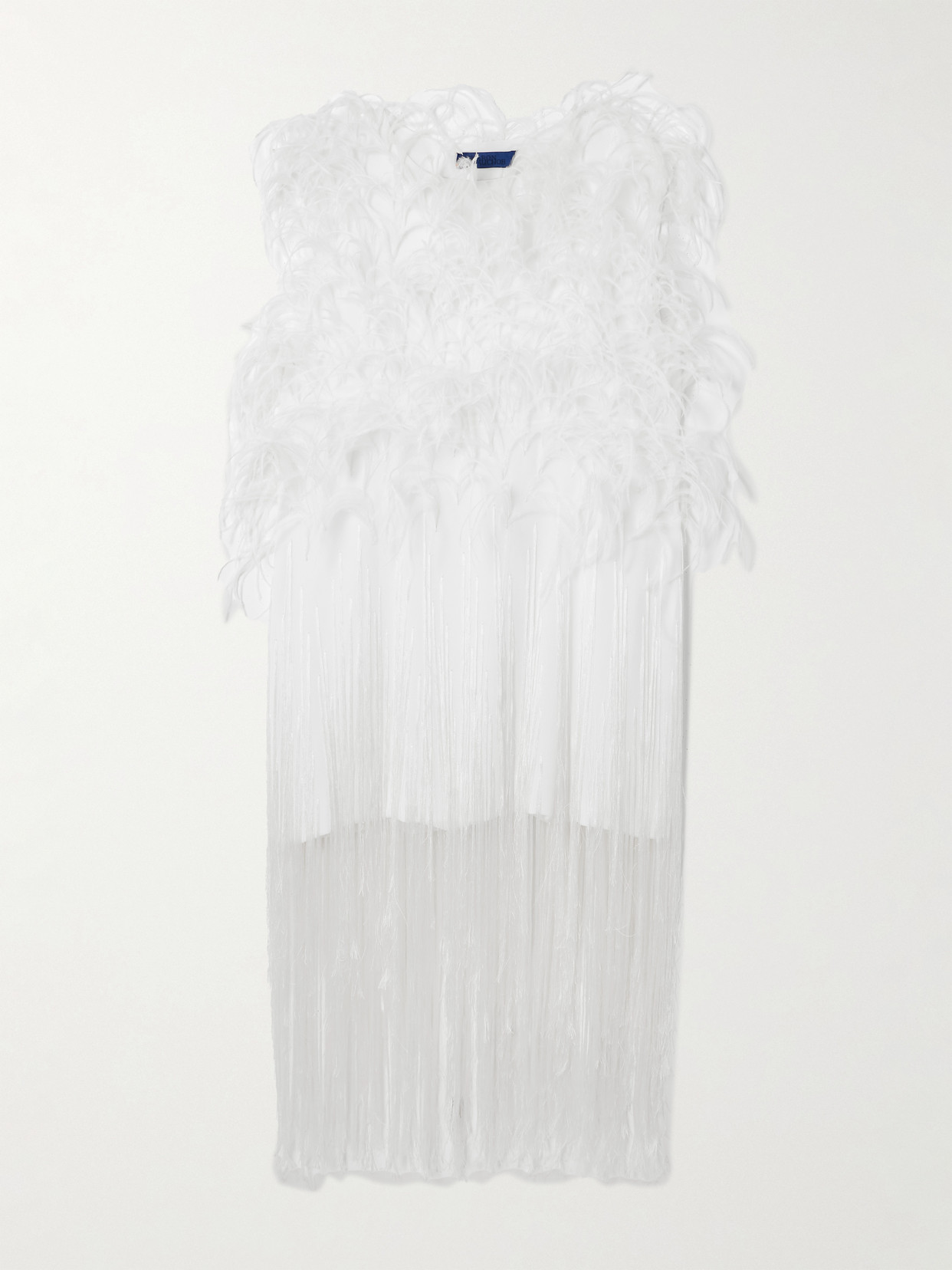 Sharon Wauchob Ros Feather-embellished Fringed Silk-tulle Mini Dress In White