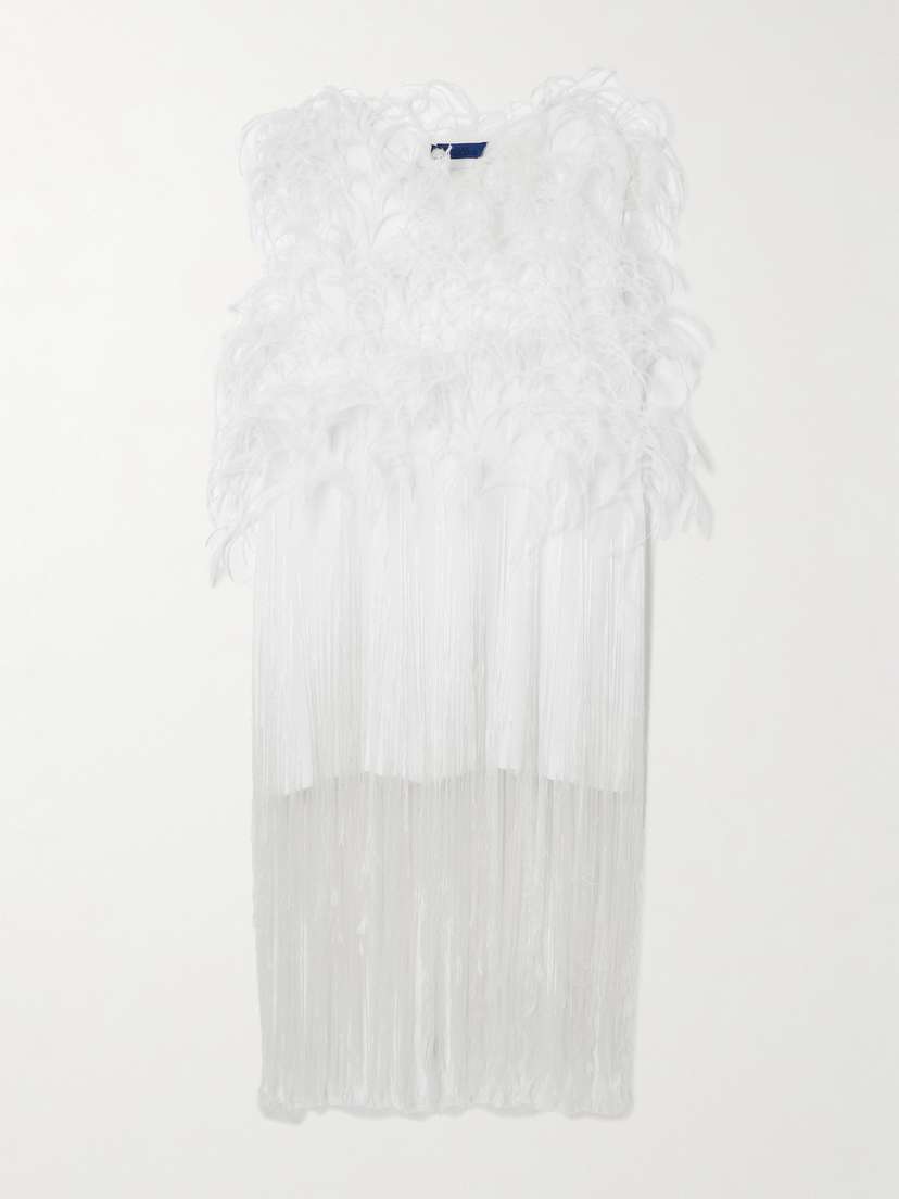Sharon Wauchob Ros Feather-embellished Fringed Silk-tulle Mini Dress