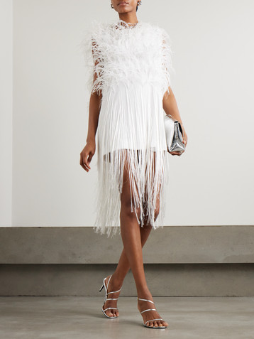 SHARON WAUCHOB Ros feather-embellished fringed silk-tulle mini dress