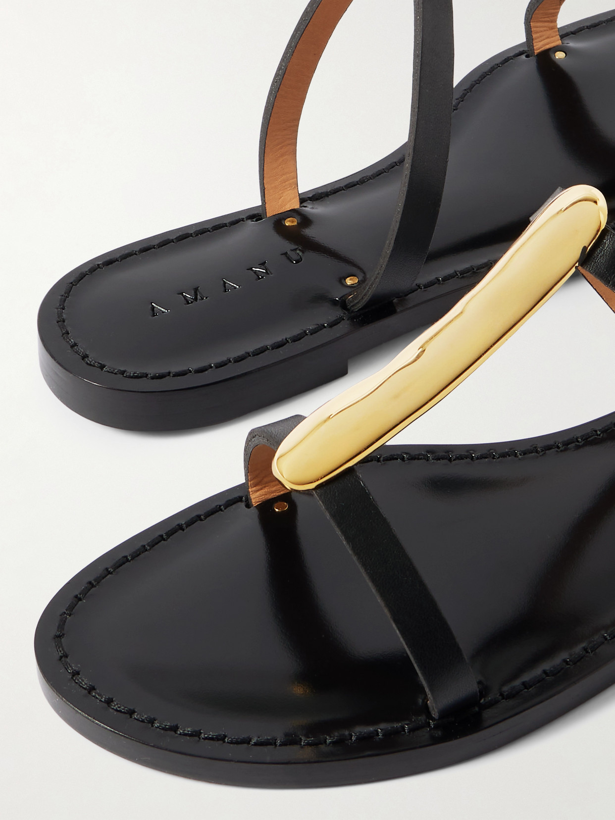 Amanu The Sahara Gold-tone And Leather Sandals In Black