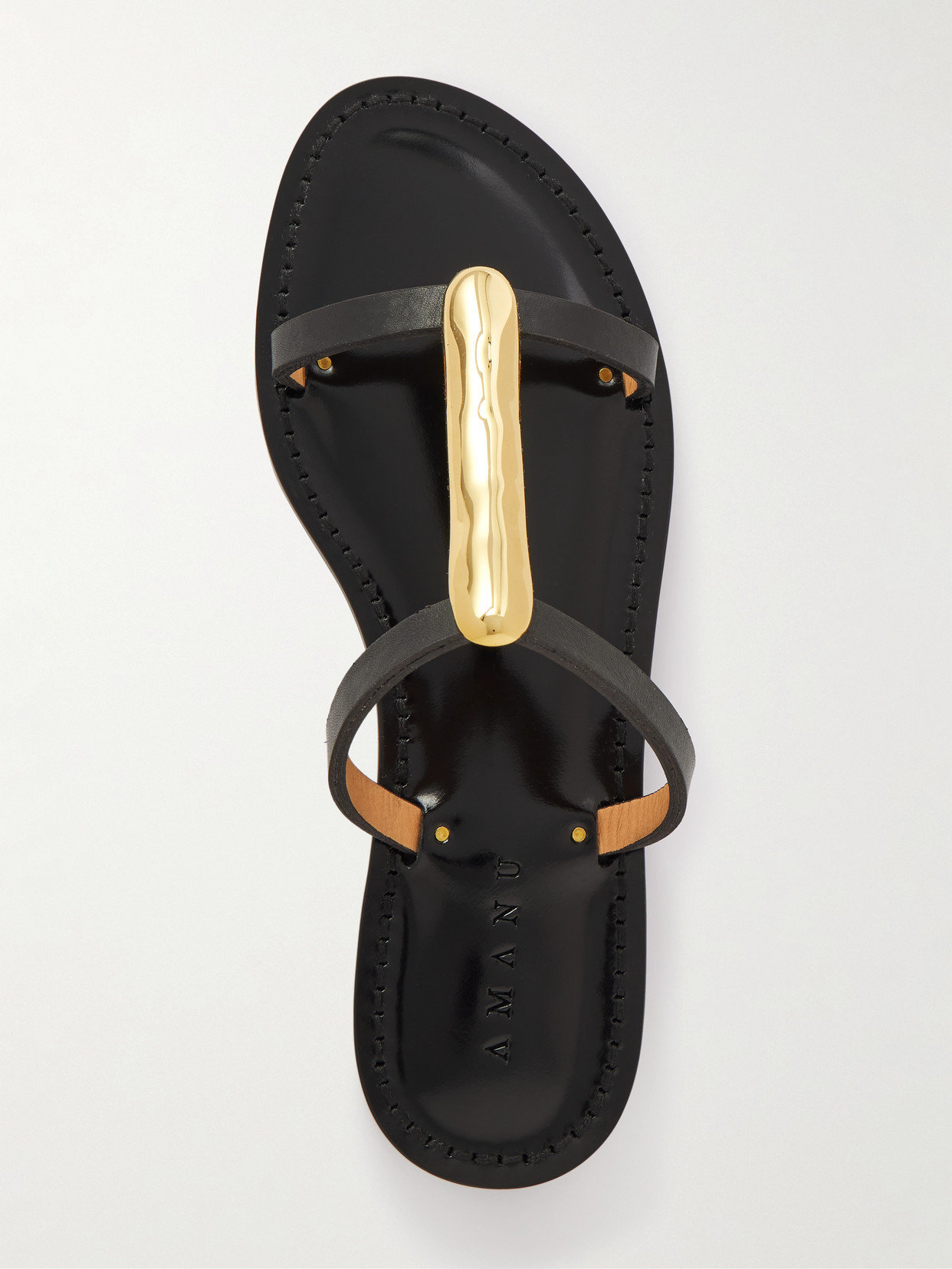 Amanu The Sahara Gold-tone And Leather Sandals In Black