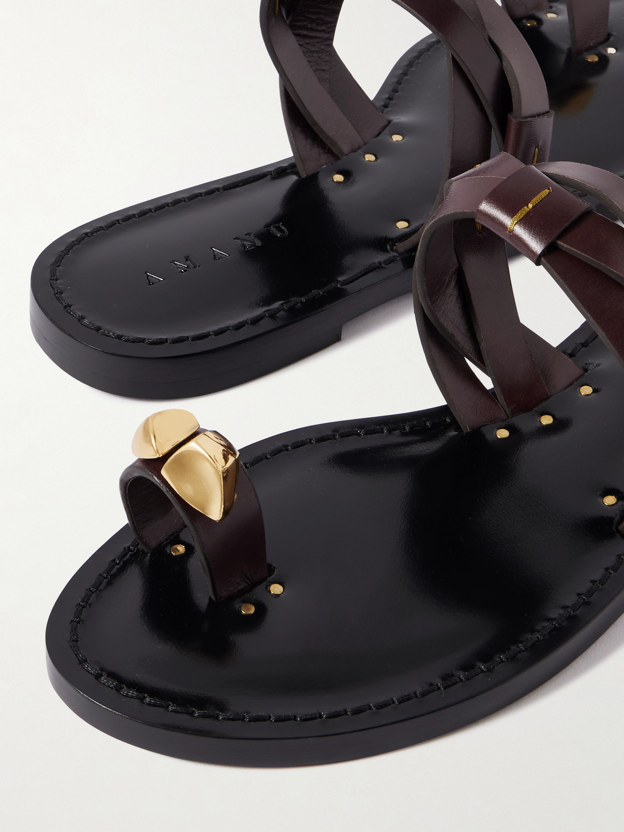 Amanu The Lagos Embellished Woven Leather Sandals In Multi