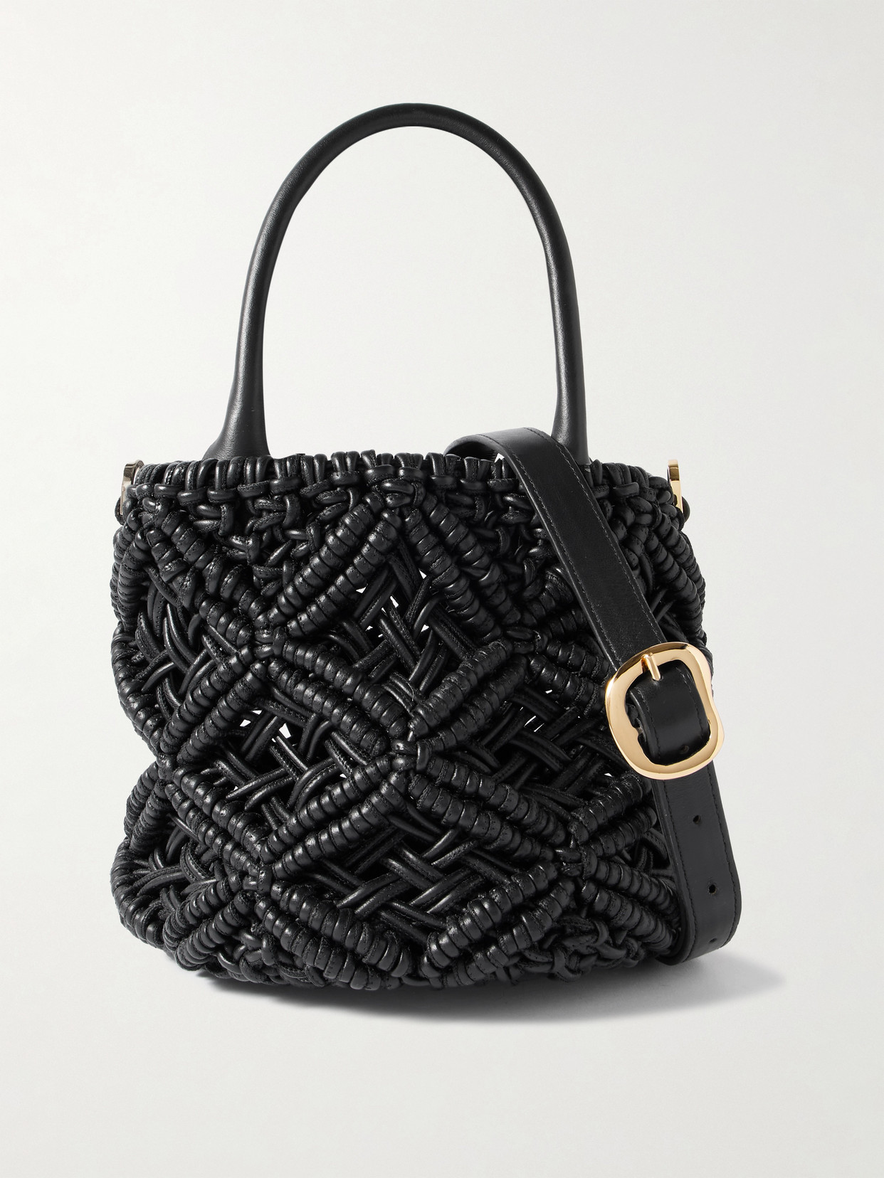 Amanu The Zanzibar Woven Leather Shoulder Bag In Black