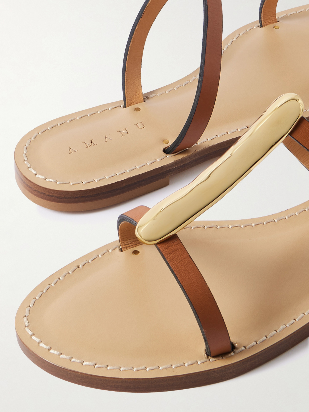 Amanu The Sahara Gold-tone And Leather Sandals In Animal Print
