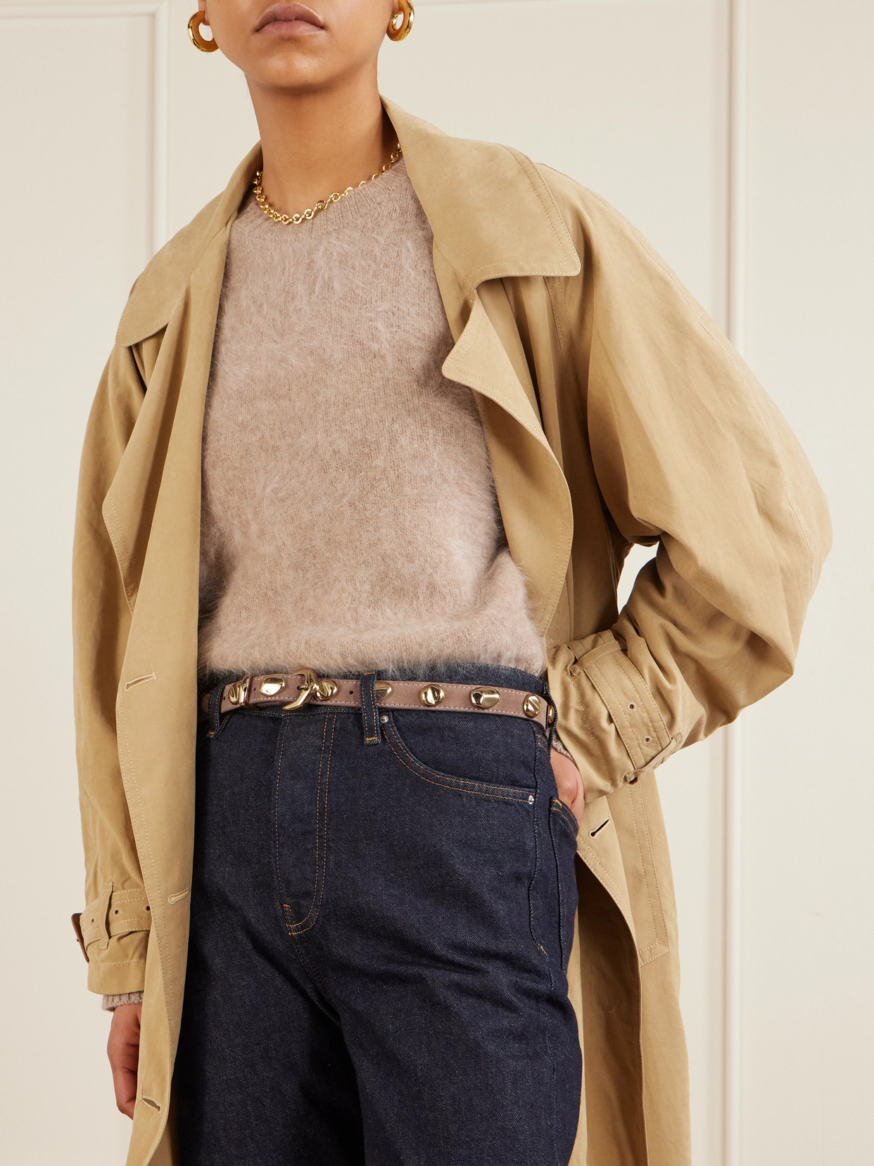 Amanu The Vaal Studded Suede Belt In Neutral