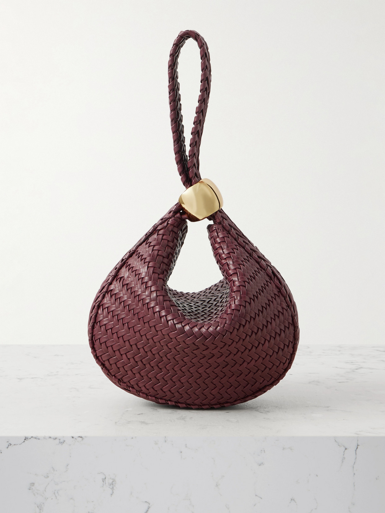 Amanu The Zambia Embellished Woven Leather Tote In Burgundy